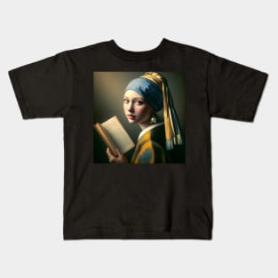 Reading in Pearls: A Literary Twist on Vermeer's Masterpiece Kids T-Shirt